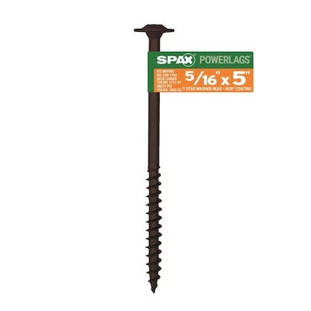 PowerLags 5/16 in. X 5 in. L Washer High Corrosion Resistant Carbon Steel Lag Screw 1 pk